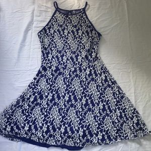Floral lace royal blue halter dress